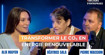 Alix Nguyen face à Béatrice Sala et Pierre Maccioni, d'éMa, sur le plateau de Parcours d'Entreprises